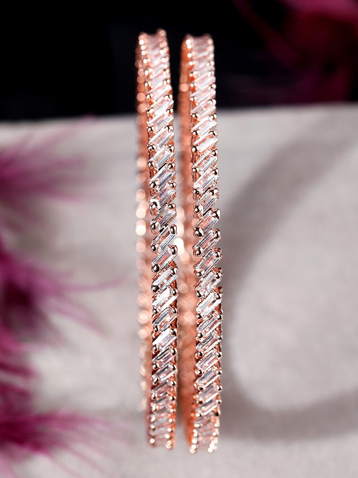 Rose Gold Plated Zircon Stone Studded Set of 2 Bangles.