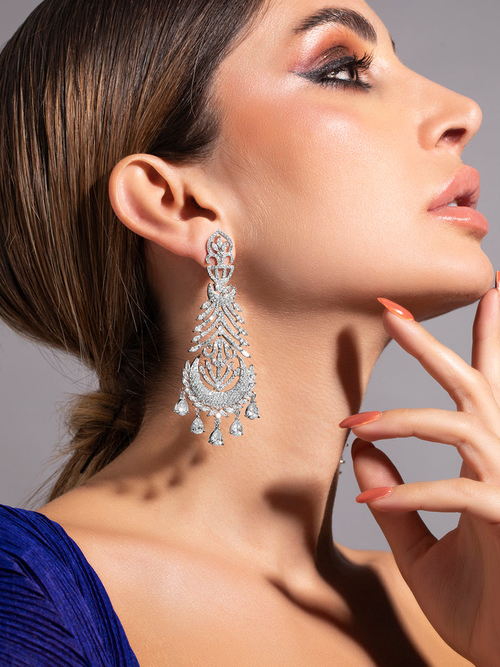 Silver Plated Handcrafted AD studded Drop earring.