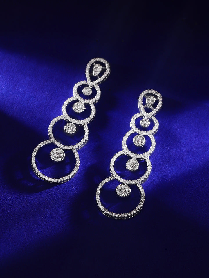 Rhodium-Plated Premium Zircons Studded Statement Dangle Earrings.