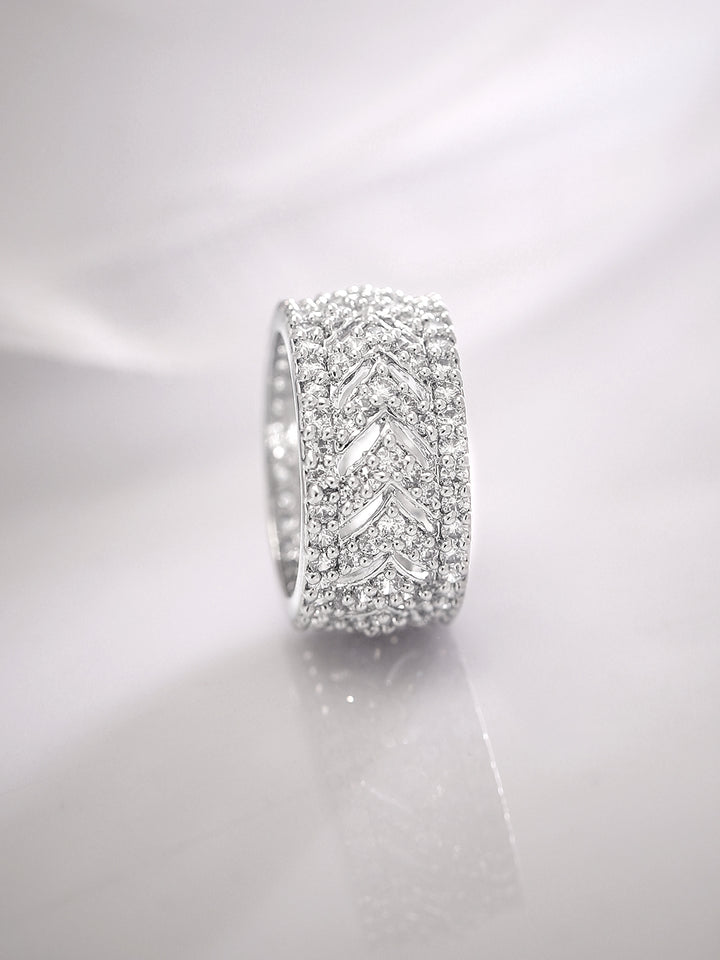 Rhodium-Plated Cubic Zirconia Stone-Studded Finger Ring