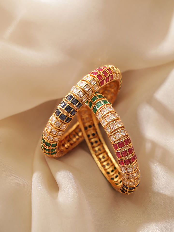 22K Gold Plated Handcrafted Color Stone Set of 2 Bangles
