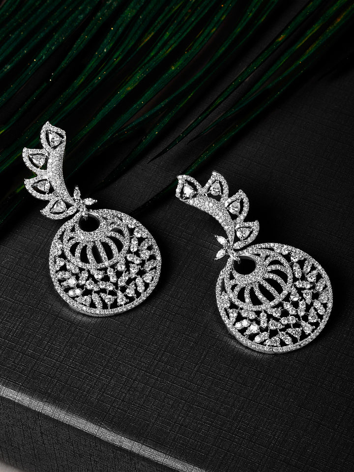 Silver-Plated White AD Drop Earrings