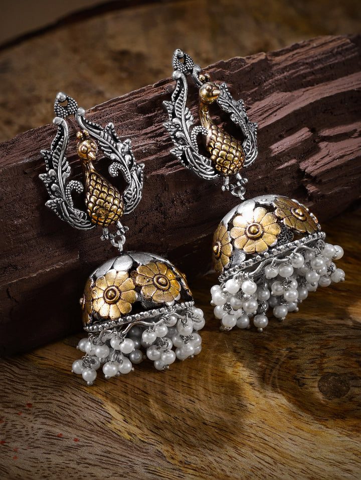 Silver Oxidized Plated Jhumka Earrings