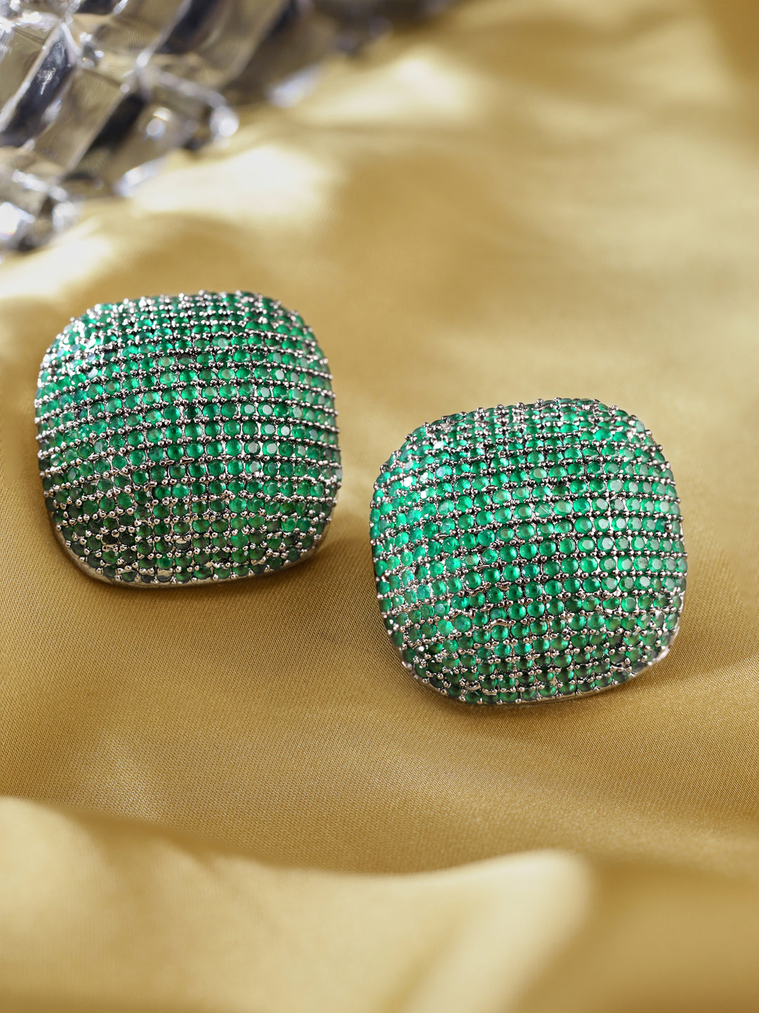 Premium Emerald Zircons Pave Set Stud Earrings