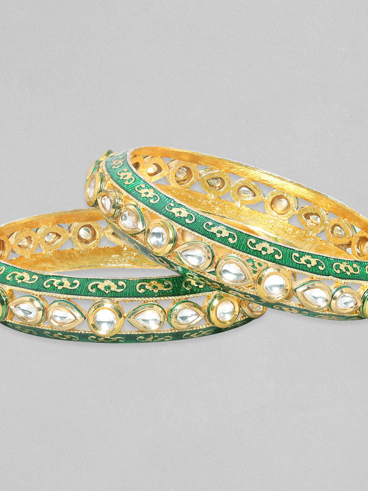 As Seen On Adah Sharma - Rubans 24K Gold Plated Kundan Studded Green Enamel Bangles Bangles & Bracelets