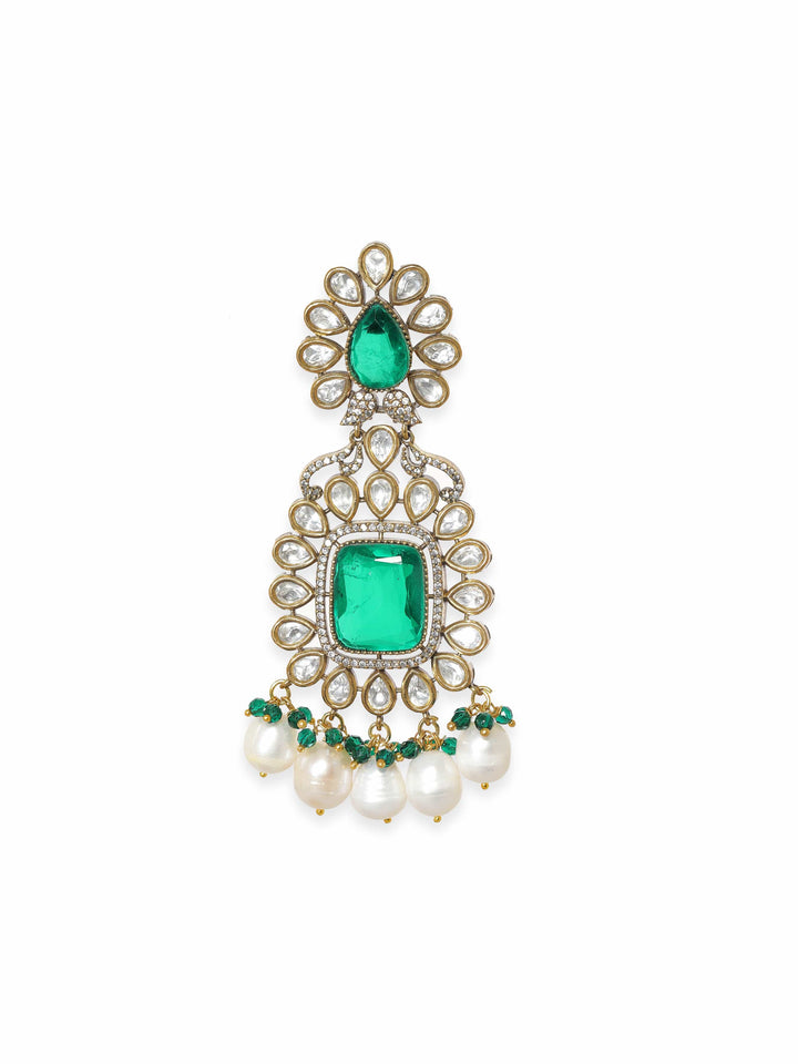 Exquisite Gold-Plated Kundan and Emerald Dangle Earrings Earrings