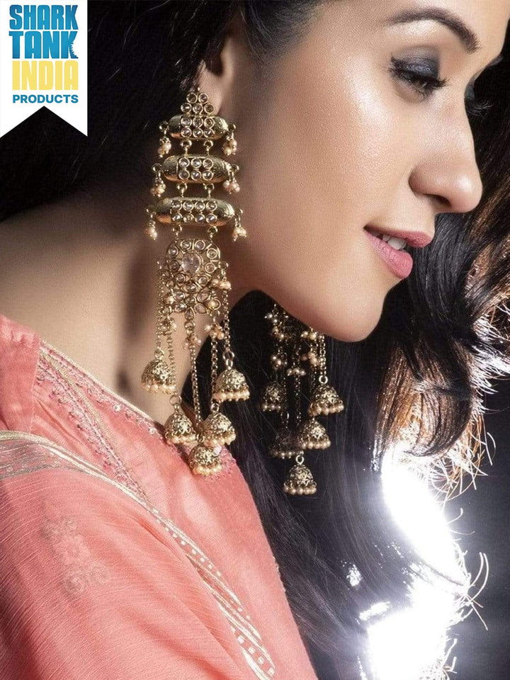 Meera Chopra in Rubans Gold Plated Pearl Embellished Jhumka Earrings