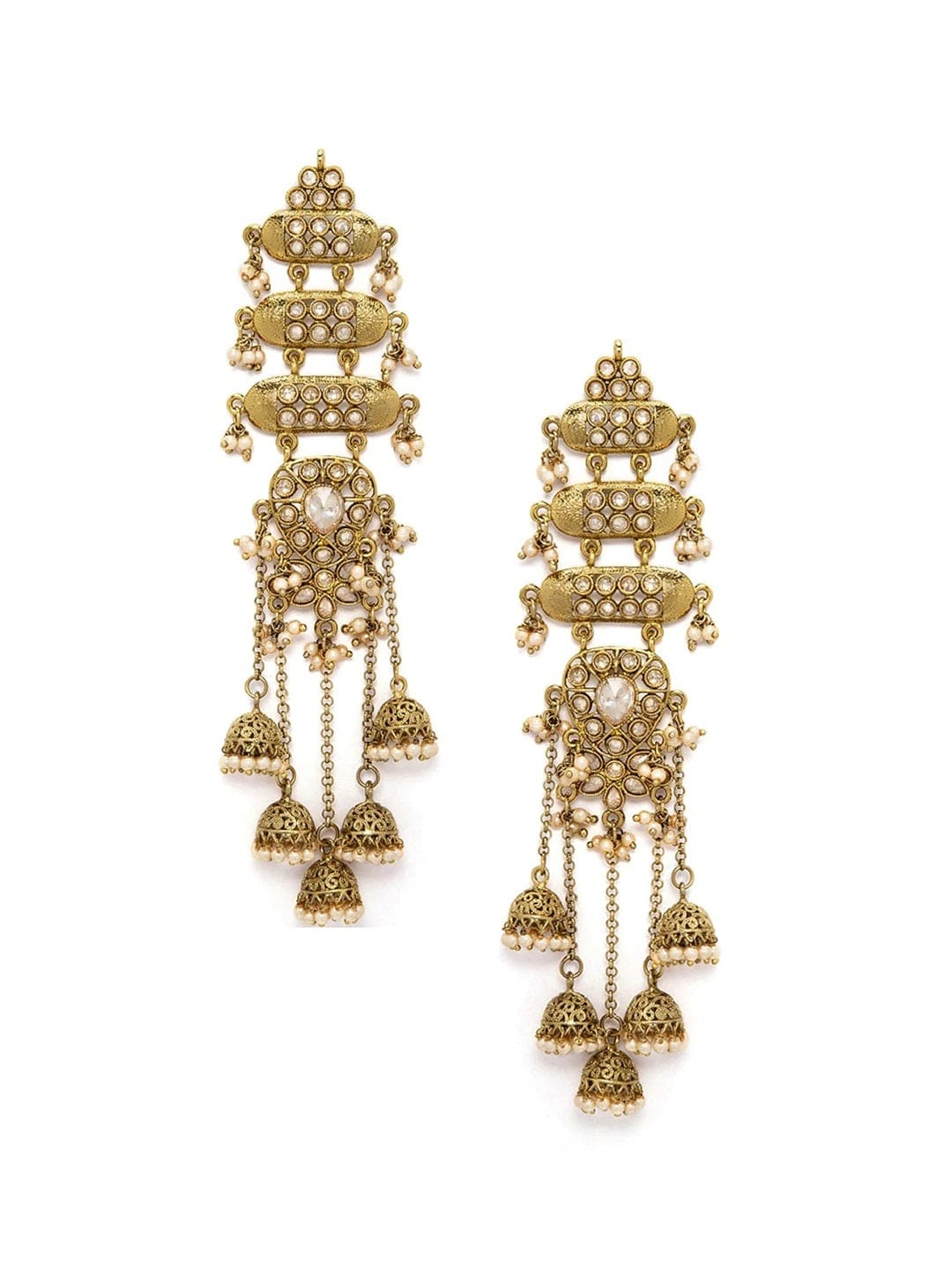 Meera Chopra in Rubans Gold Plated Pearl Embellished Jhumka Earrings