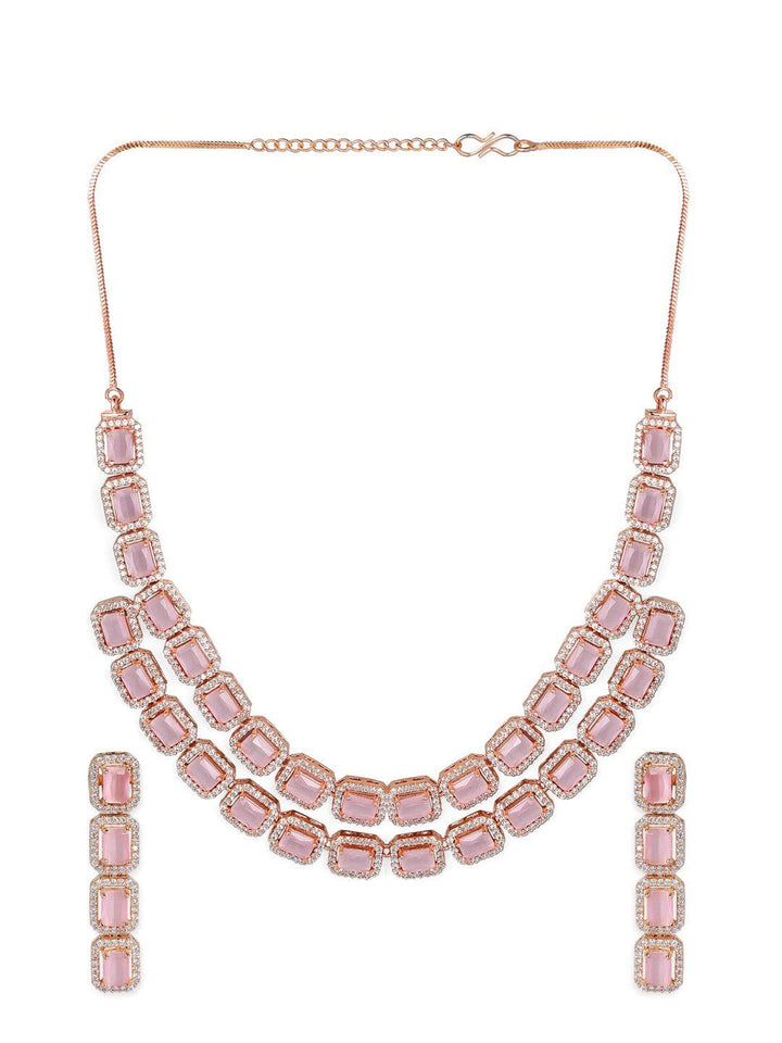 Rose Gold Pink Gemstone Studded Elegant Necklace Set Necklace Set