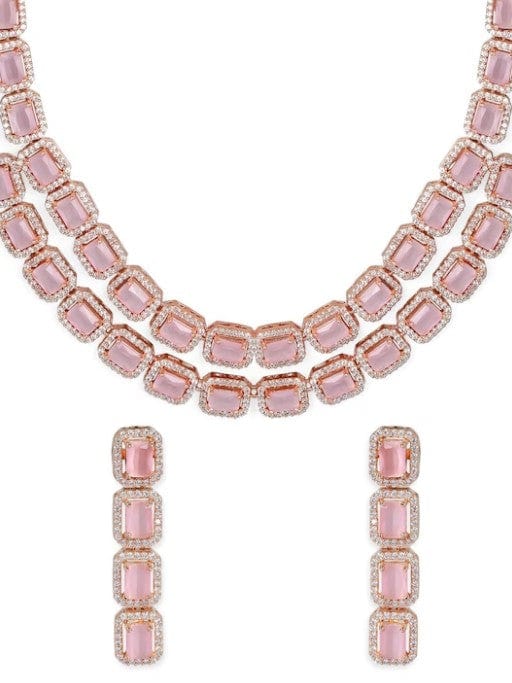 Rose Gold Pink Gemstone Studded Elegant Necklace Set Necklace Set