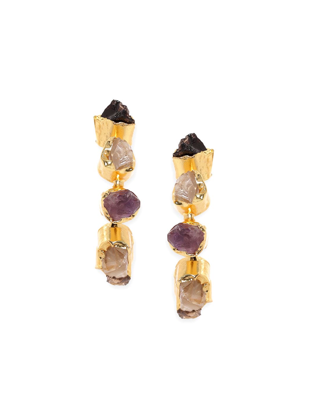 Rubans 18K Gold plated uncut semi precious gems studded handcrafted statement hoop earrings Earrings