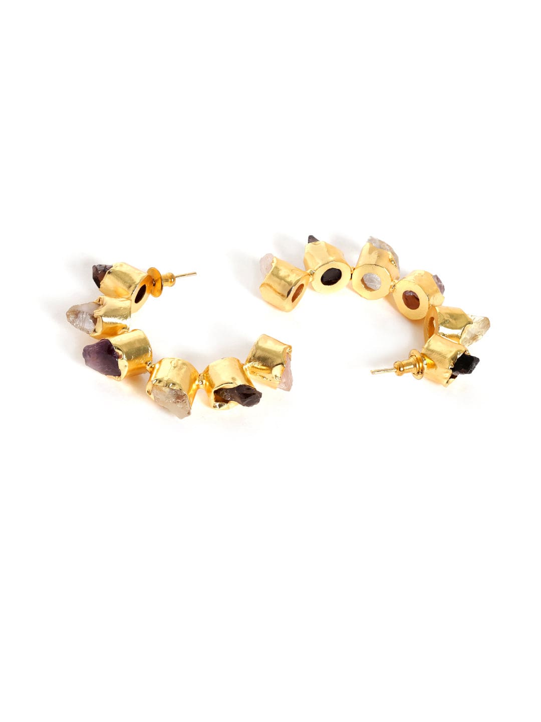 Rubans 18K Gold plated uncut semi precious gems studded handcrafted statement hoop earrings Earrings