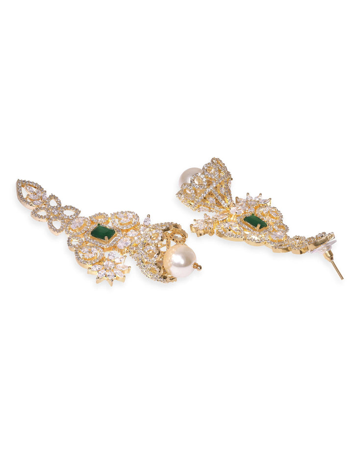 Rubans 18k Gold Plated Zirconia and Emerald studded Chandelier Earrings Earrings