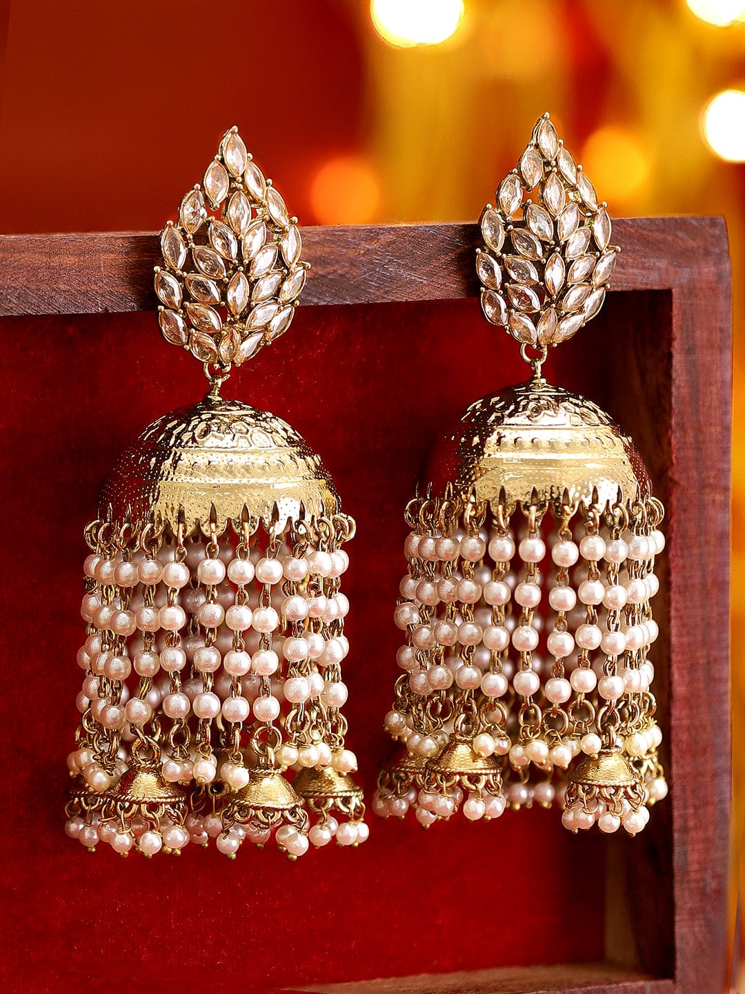 Rubans 22K Antique Gold plated Pearl Dangle Jhumka Earrings Earrings