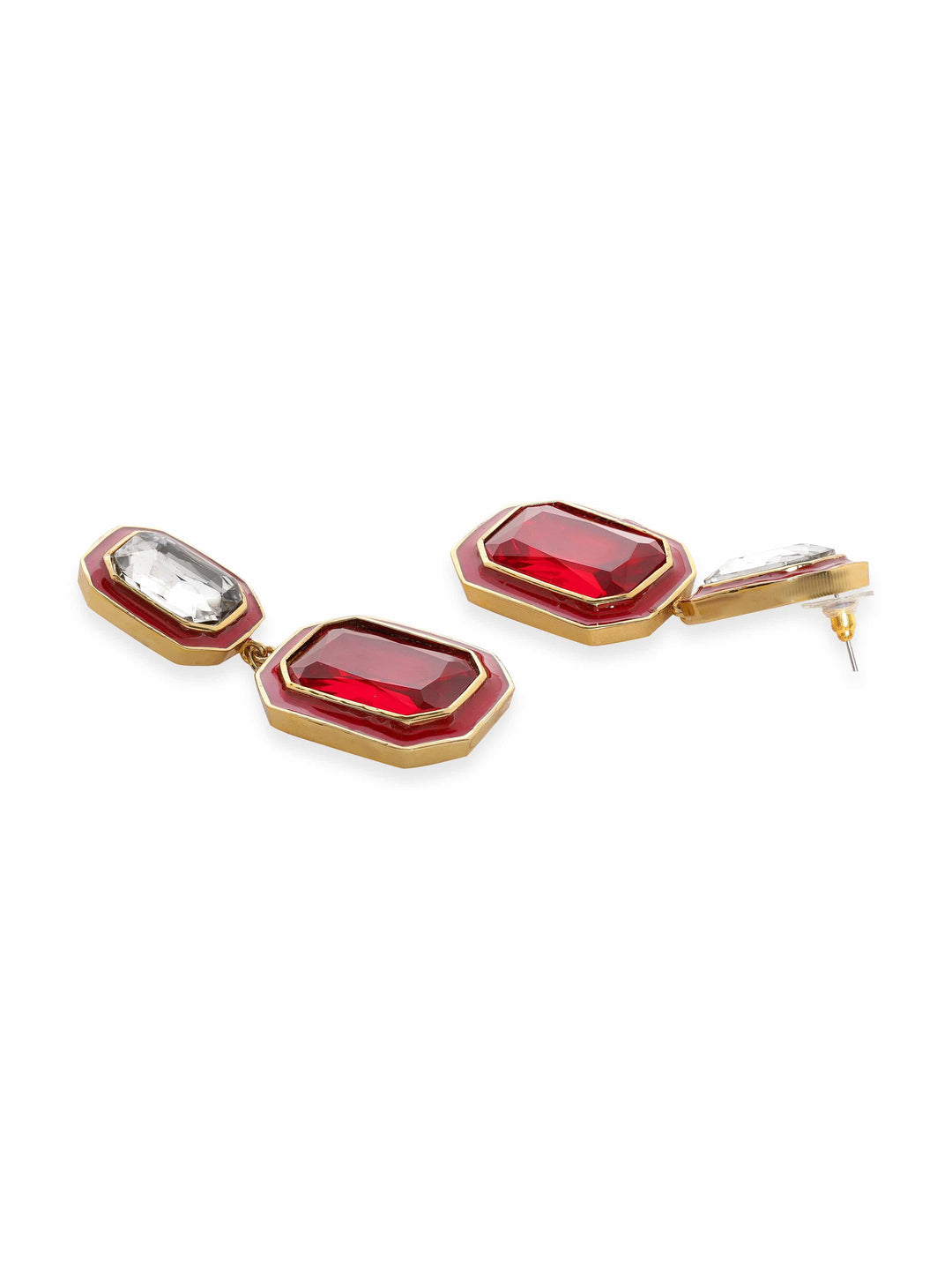 Rubans 22K Antique Gold Plated Ruby Crystal Studded Red Enamel Dangle Earring Earrings