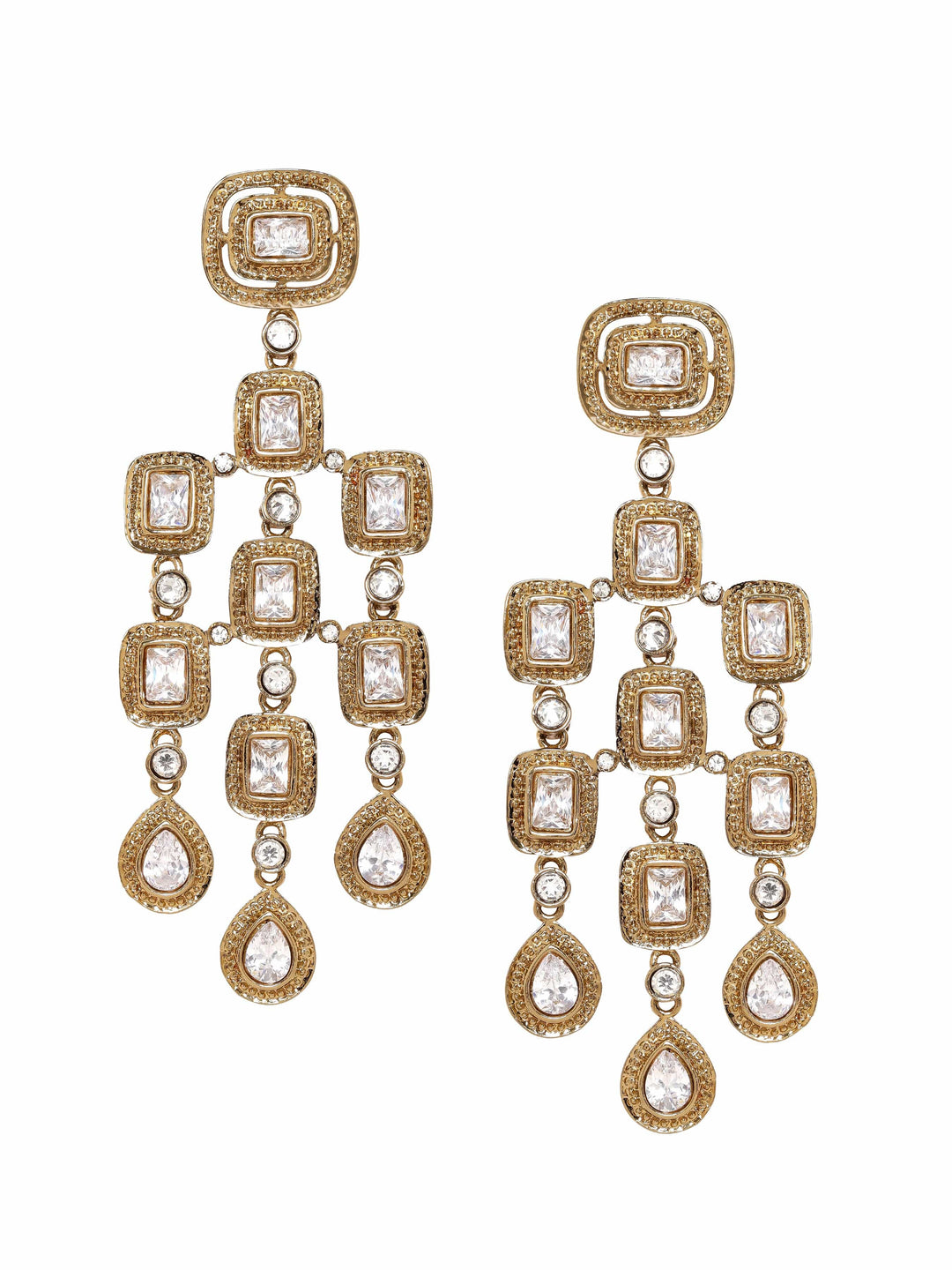 Rubans 22K Antique Gold Plated Zirconia Studded Chandelier Earrings Earrings