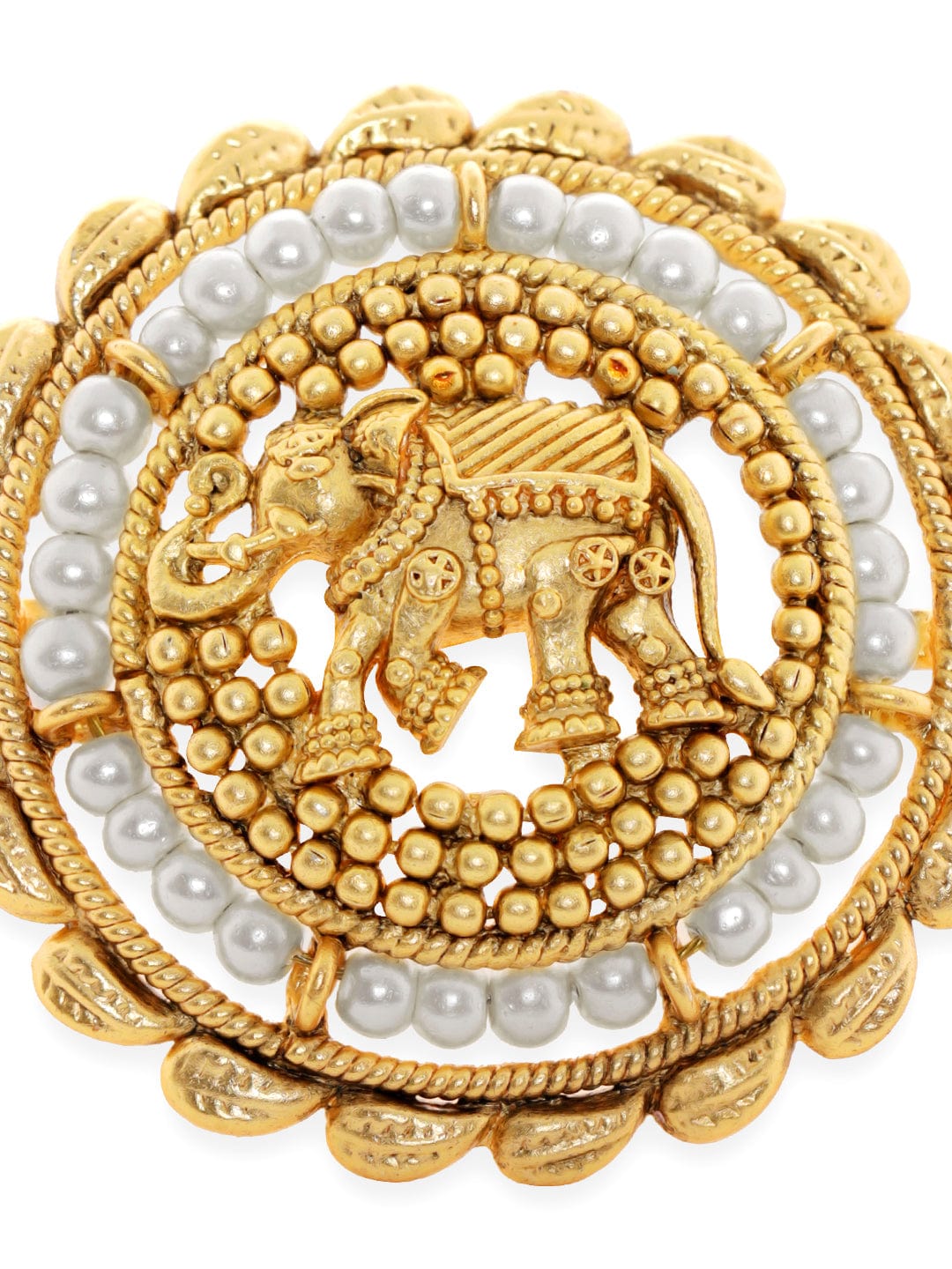 Rubans 22K Gold-Plated Beaded Elephant Charm Finger Ring Rings