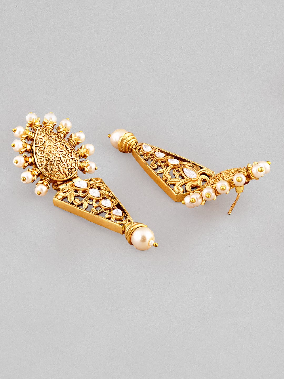 Rubans 22K Gold Plated Drop Earrings With Studded Stone And Pearls Earrings