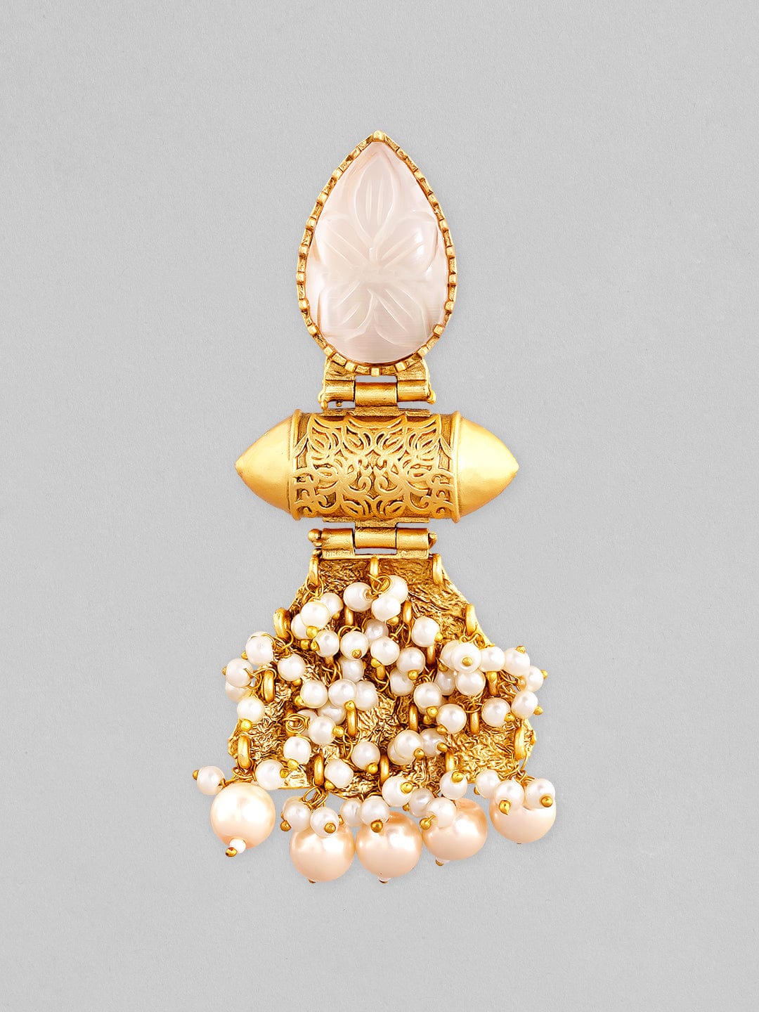 Rubans 22K Gold Plated Drop Earrings With Studded White Stone And Pearls Earrings