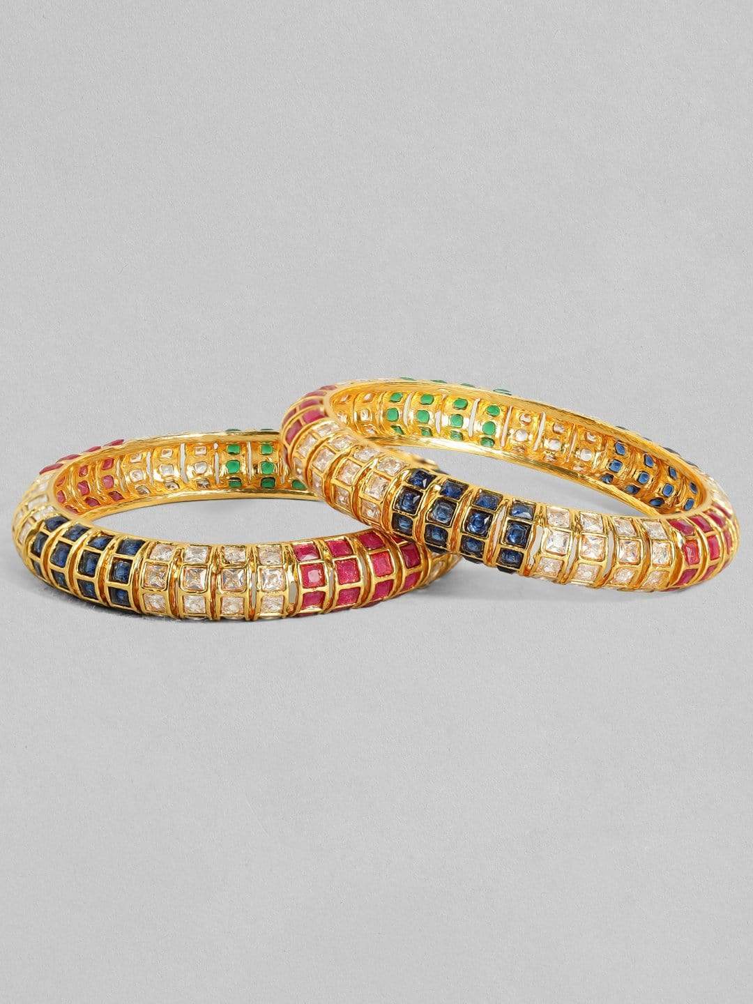 Rubans 22K Gold Plated Handcrafted Color Stone Set of 2 Bangles Bangles & Bracelets