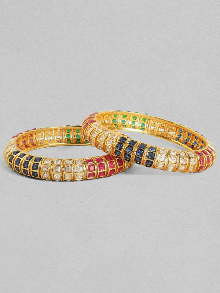 Rubans 22K Gold Plated Handcrafted Color Stone Set of 2 Bangles Bangles & Bracelets
