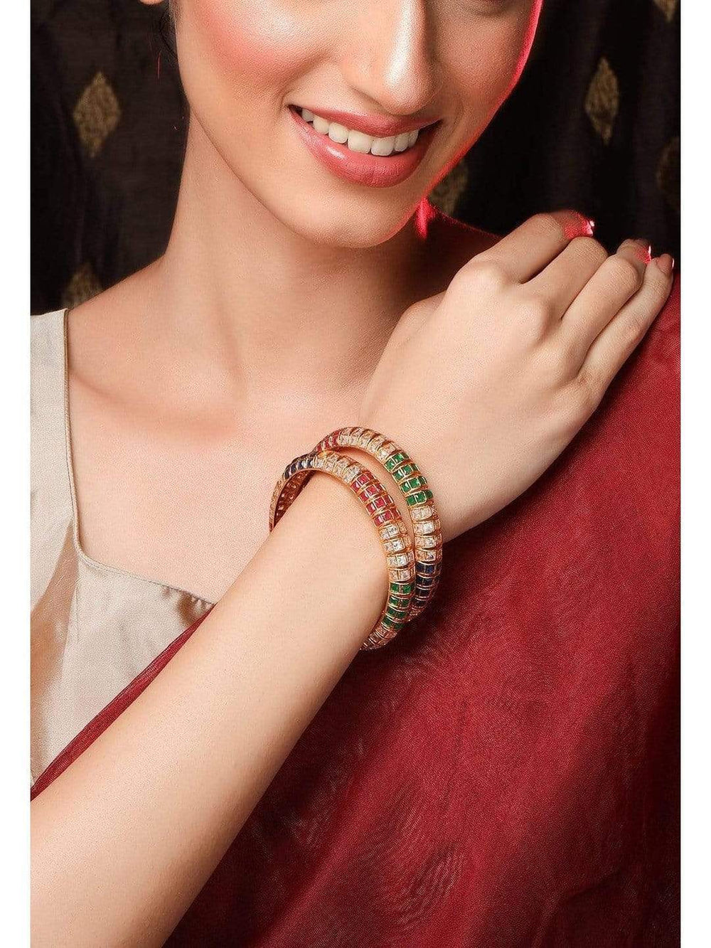 Rubans 22K Gold Plated Handcrafted Color Stone Set of 2 Bangles Bangles & Bracelets