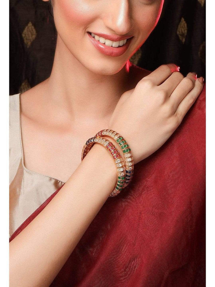 Rubans 22K Gold Plated Handcrafted Color Stone Set of 2 Bangles Bangles & Bracelets