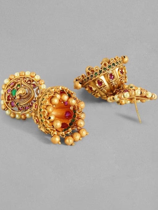 Rubans 22K Gold Plated Handcrafted Traditional Temple Jhumka Earrings Earrings