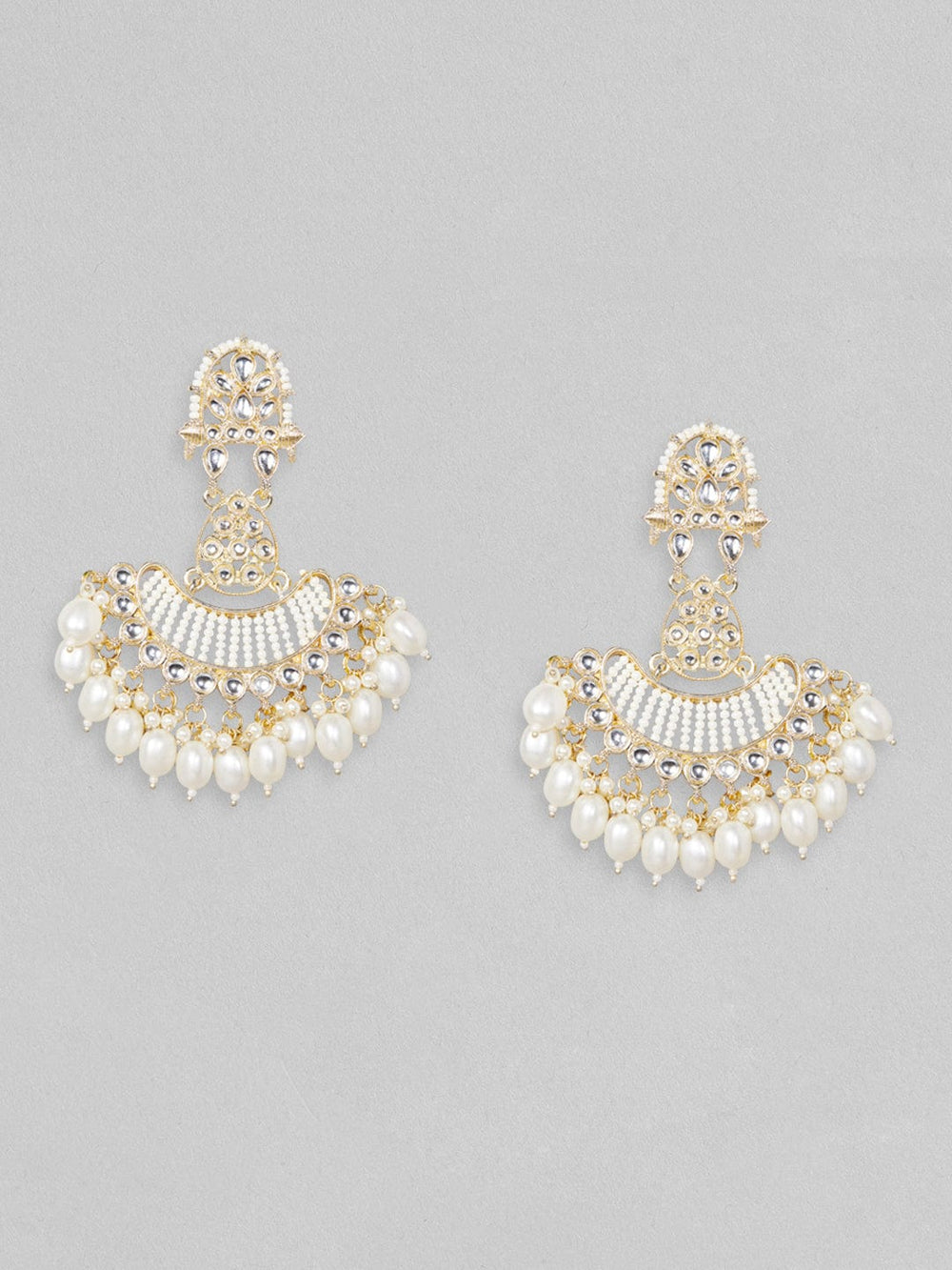 Rubans 22K Gold Plated Kundan Chandbali Earrings With Pearls And Beads Earrings