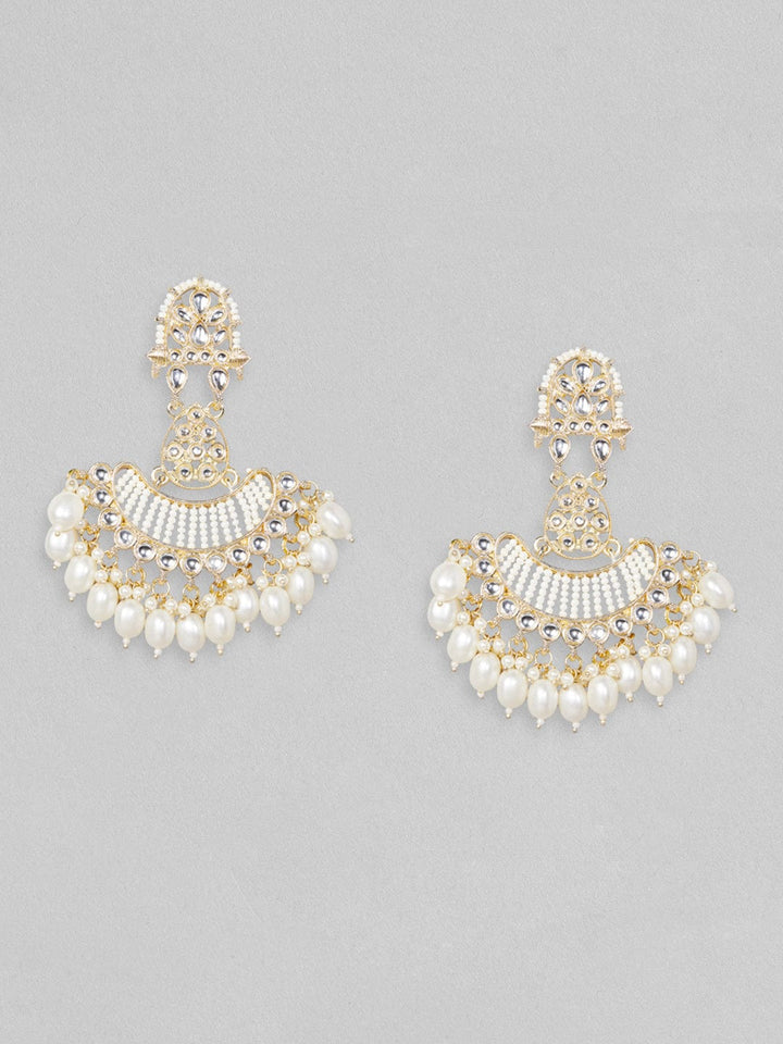 Rubans 22K Gold Plated Kundan Chandbali Earrings With Pearls And Beads Earrings