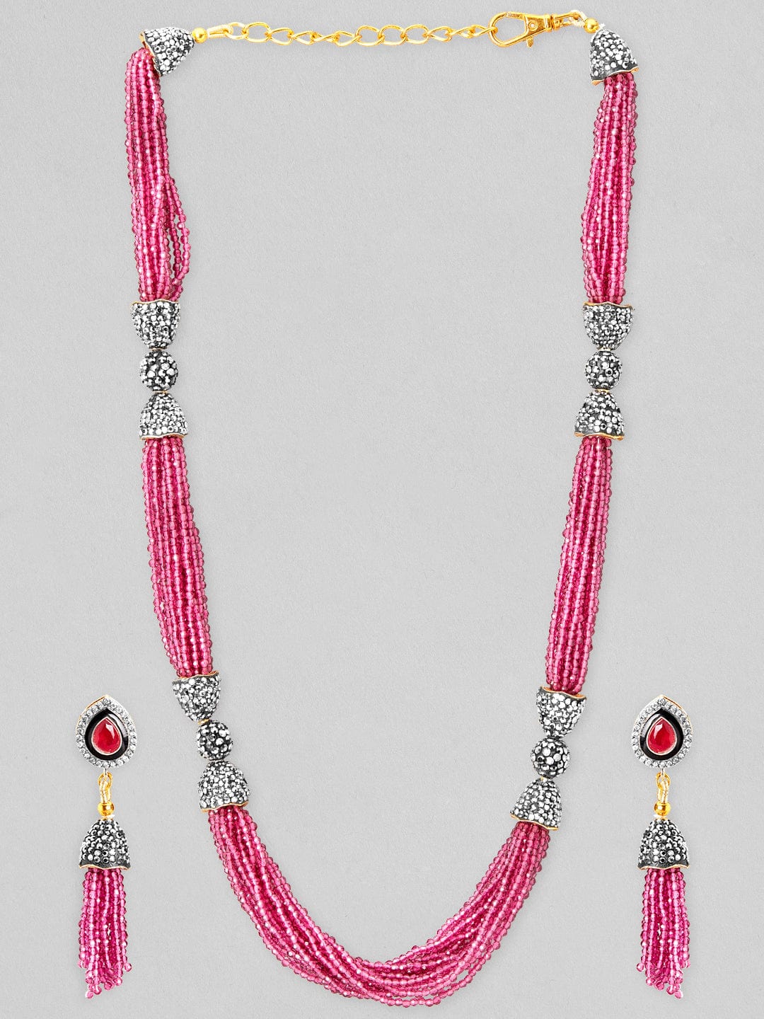 Rubans 22K Gold Plated Kundan Necklace Set With Pink Enamel Design Necklace Set