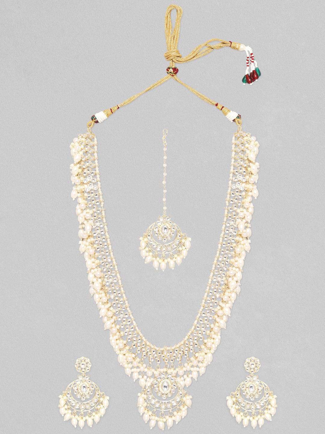 Rubans 22K Gold Plated Kundan Studded Pearl Necklace & Earring Jewellery Set. Necklace Set