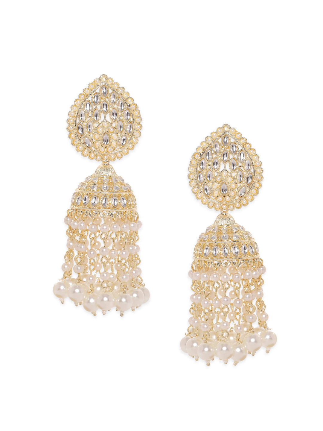 Rubans 22K Gold Plated Pearl Beaded Kundan Jhumka Earring Earrings