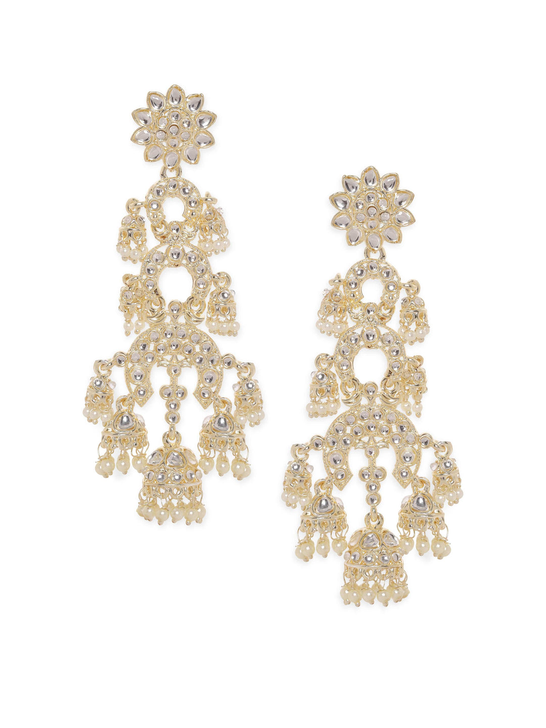 Rubans 22K Gold plated Pearl beaded Kundan Long Dangling Earrings Earrings