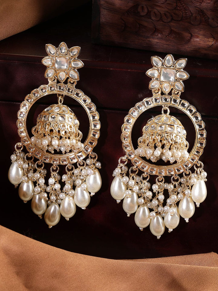 Rubans 22K Gold Plated Pearl Dangle Kundan Statement Jhumka Earrings Earrings