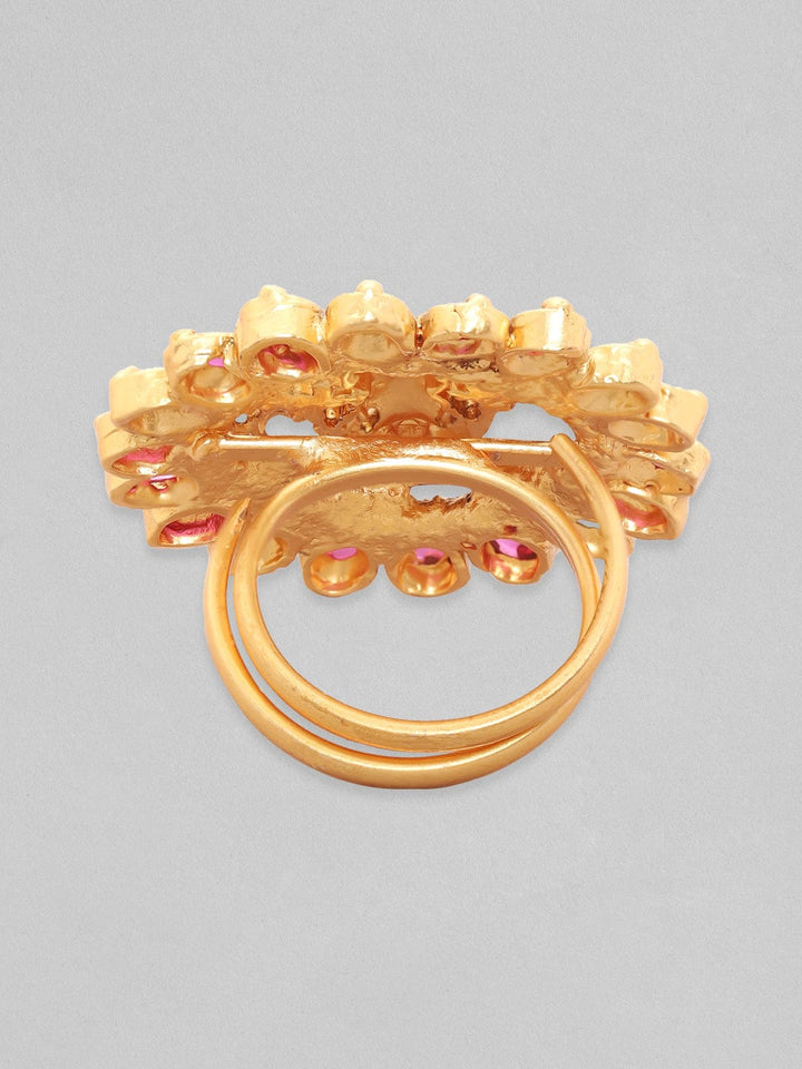 Rubans 22K Gold Plated With Green And Red Zircon Stones Temple Finger Ring. Rings