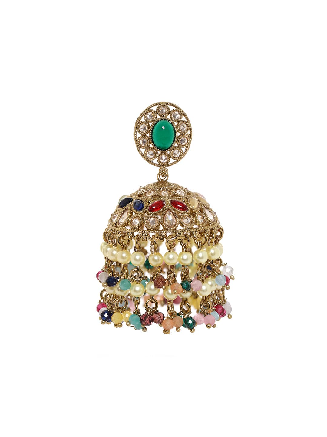 Rubans 22k Mehndi gold plated multicolor reverse AD beaded jhumka earrings Earrings