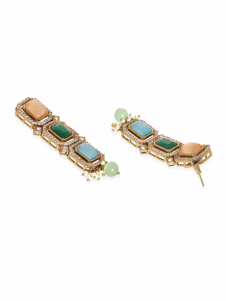 Rubans 22K Mehndi Gold Plated Multicolor & Reverse AD Studded Choker Set Earrings