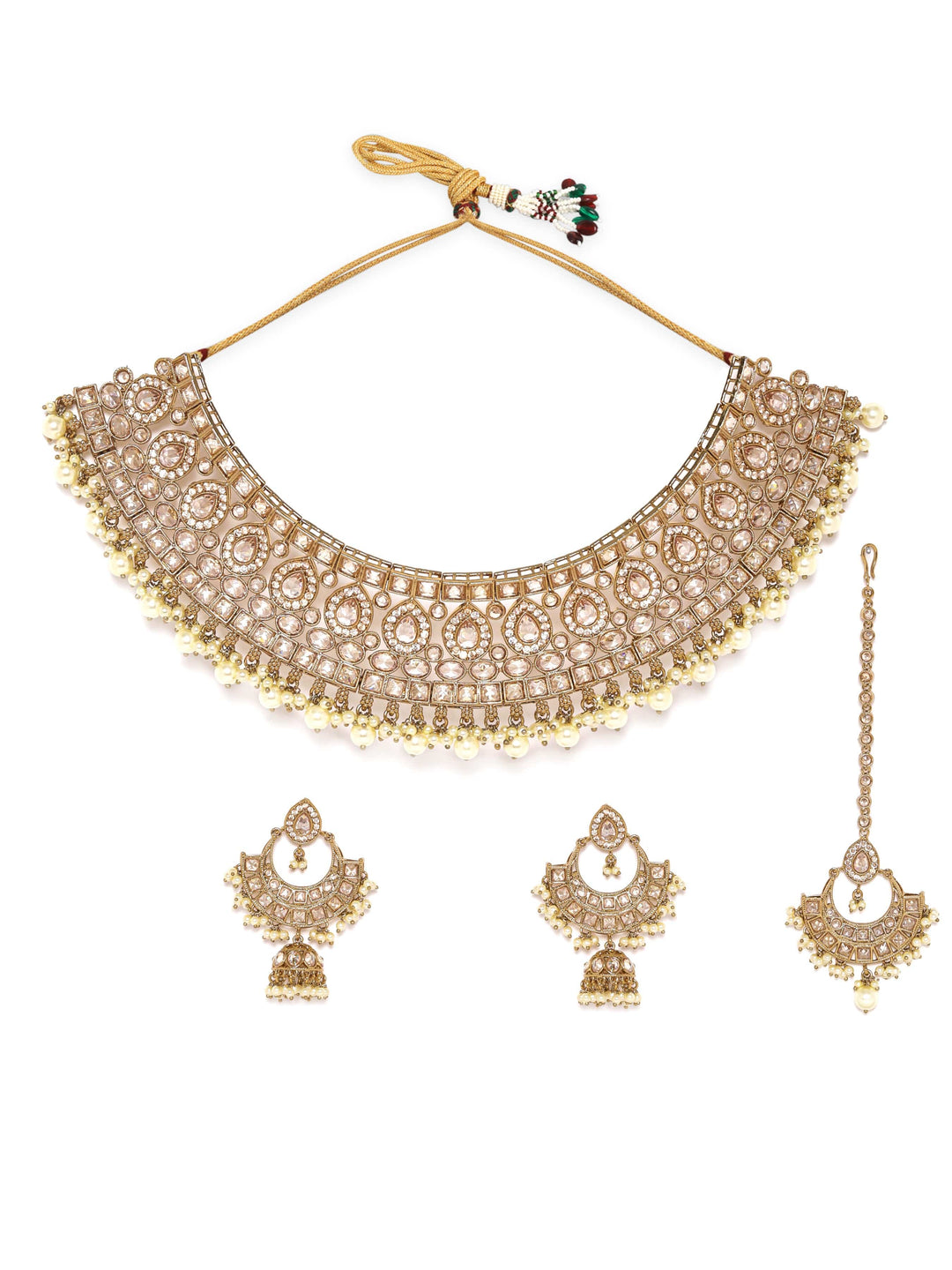 Rubans 22K Mehndi gold plated Reverse AD Studded Pearl beaded Statement Luxury Choker Set Jewellery Sets