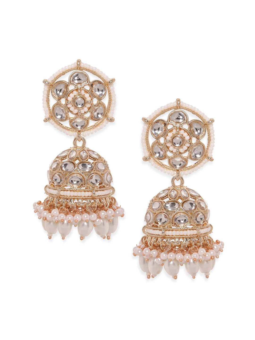 Rubans 22K Rose Gold Pearl dangle Statement Jhumka Earrings Earrings