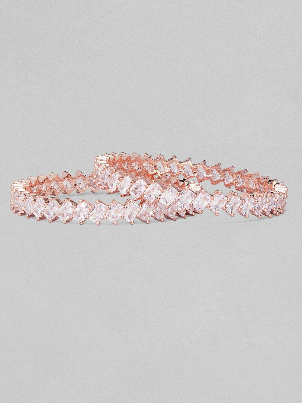 Rubans 22K Rose Gold-Plated AD Stone-Studded Handcrafted Bangles Set Of 2 Bangles & Bracelets