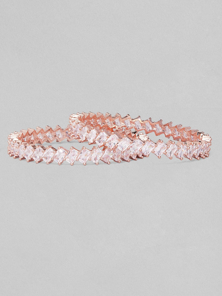 Rubans 22K Rose Gold-Plated AD Stone-Studded Handcrafted Bangles Set Of 2 Bangles & Bracelets