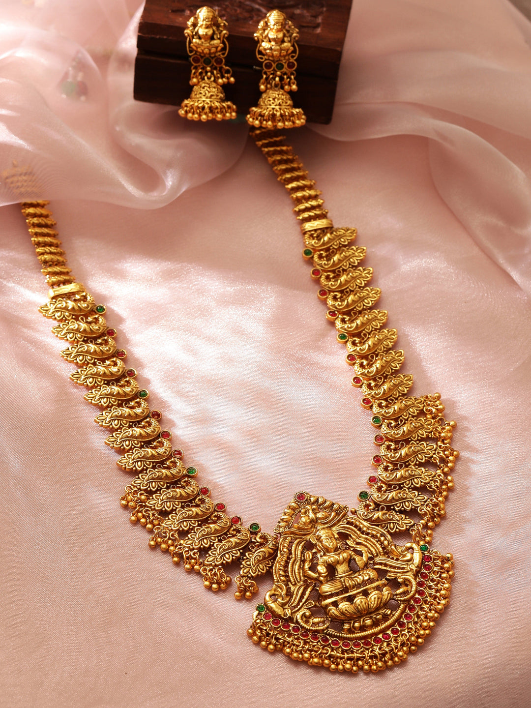 Rubans 24K Gold Plated Filigree Lakshmi Temple Necklace Set Necklace Set