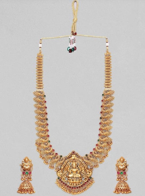 Rubans 24K Gold Plated Filigree Lakshmi Temple Necklace Set Necklace Set