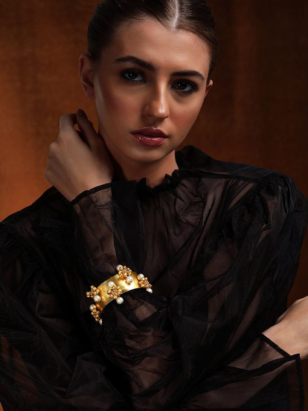 Rubans 24K Gold Plated Handcrafted Bracelet With Pearls And Golden Beads Bangles & Bracelets