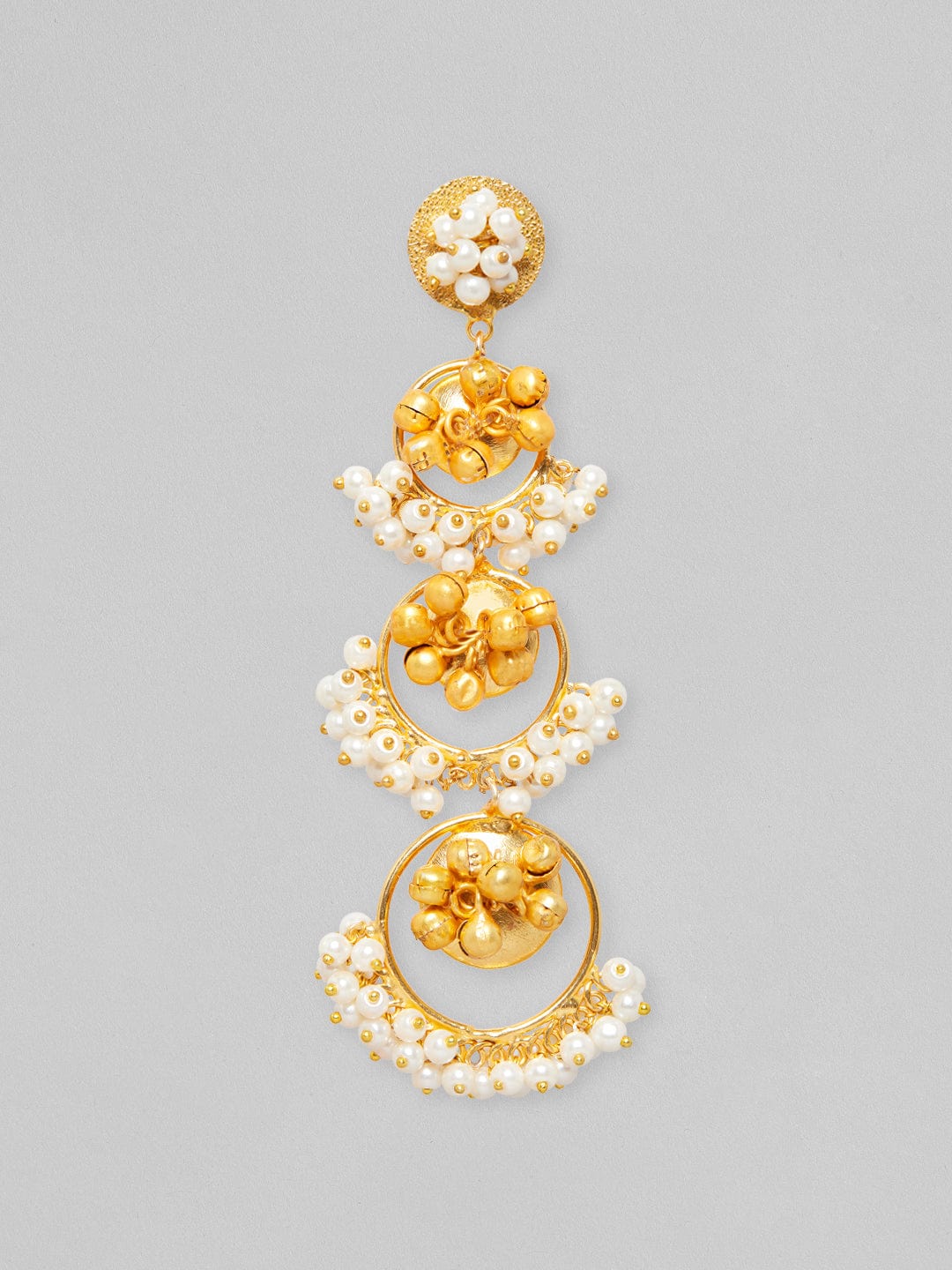 Rubans 24K Gold Plated Handcrafted Drop Earrings With Circular Design, Pearls And Beads Earrings