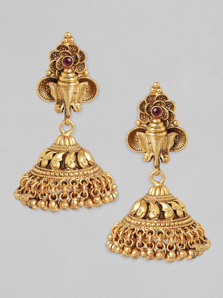 Rubans 24K Gold Plated Handcrafted Filigree Divine Ganesha Jhumka Earrings Earrings