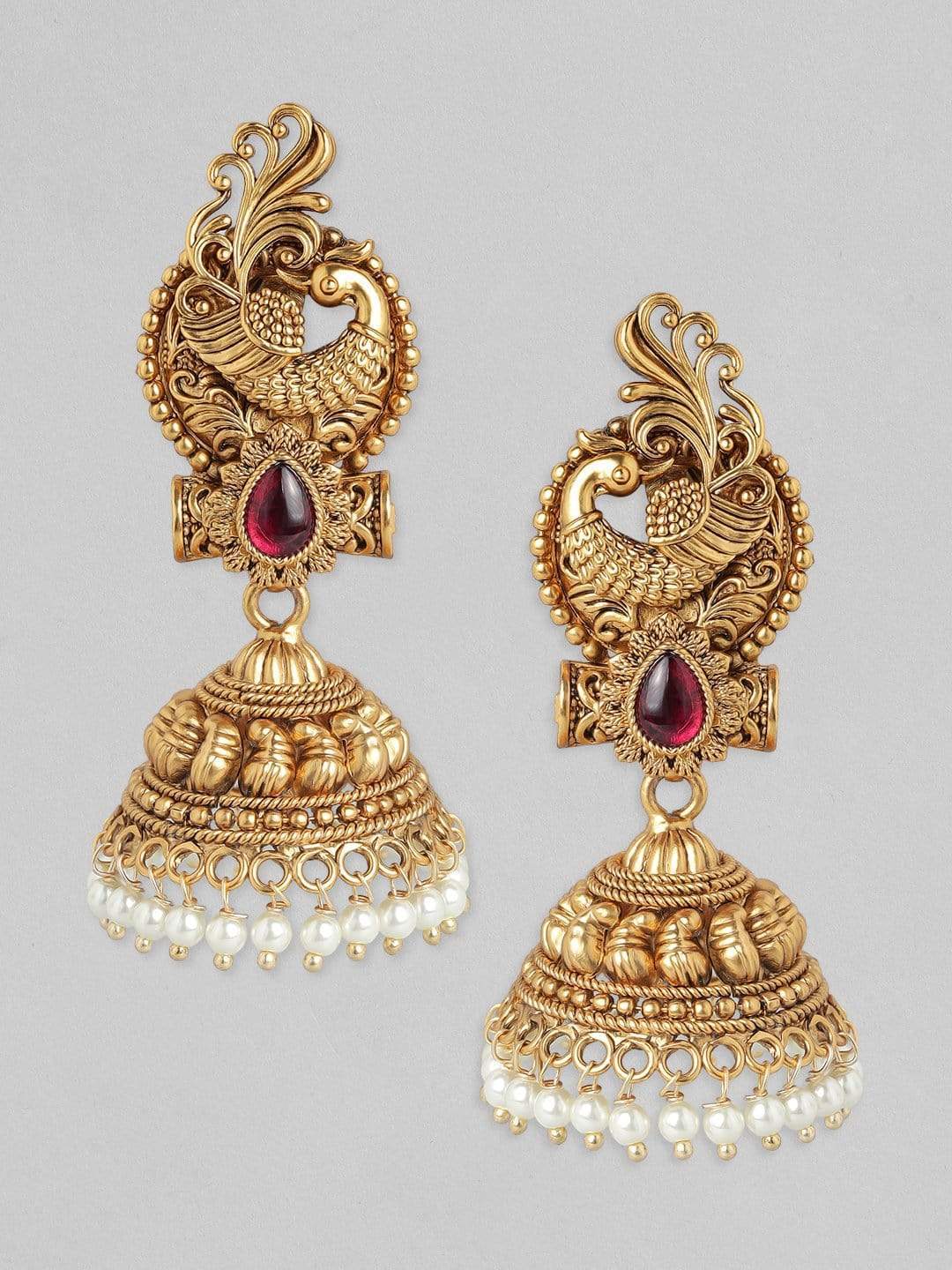 Rubans 24K Gold Plated Handcrafted Filigree Peacock Jhumka Earrings Earrings