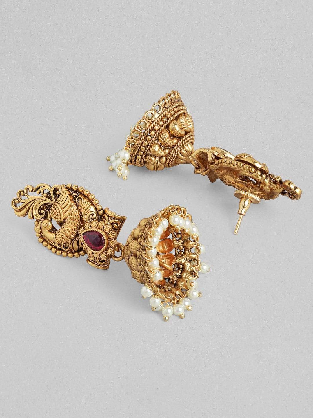 Rubans 24K Gold Plated Handcrafted Filigree Peacock Jhumka Earrings Earrings