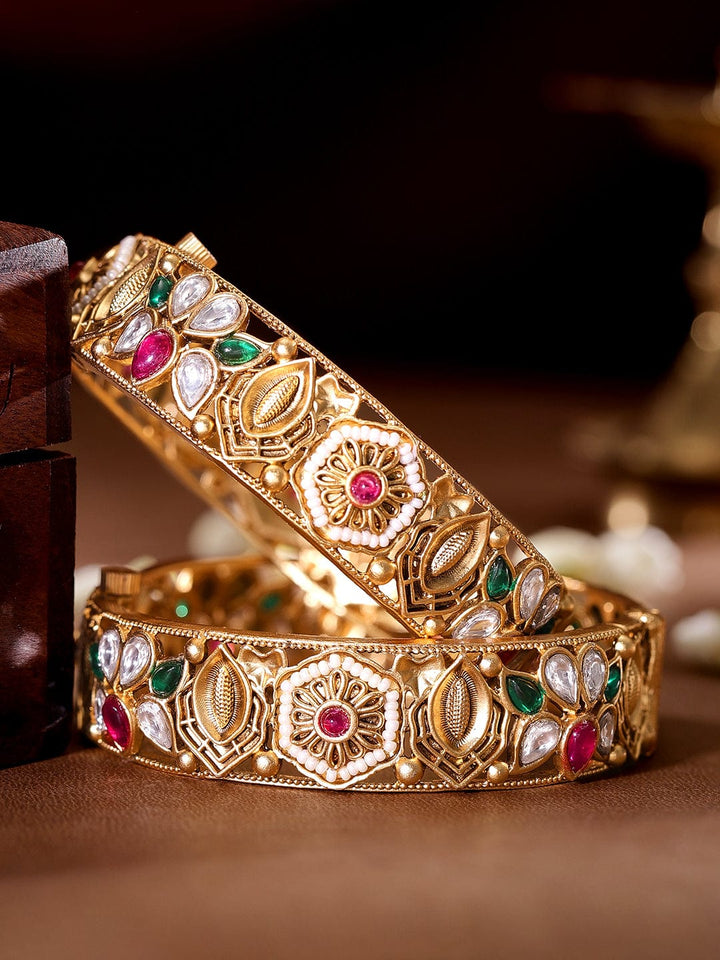 Rubans 24k Gold plated kundan & kemp studded handcrafted bangles Bangles & Bracelets